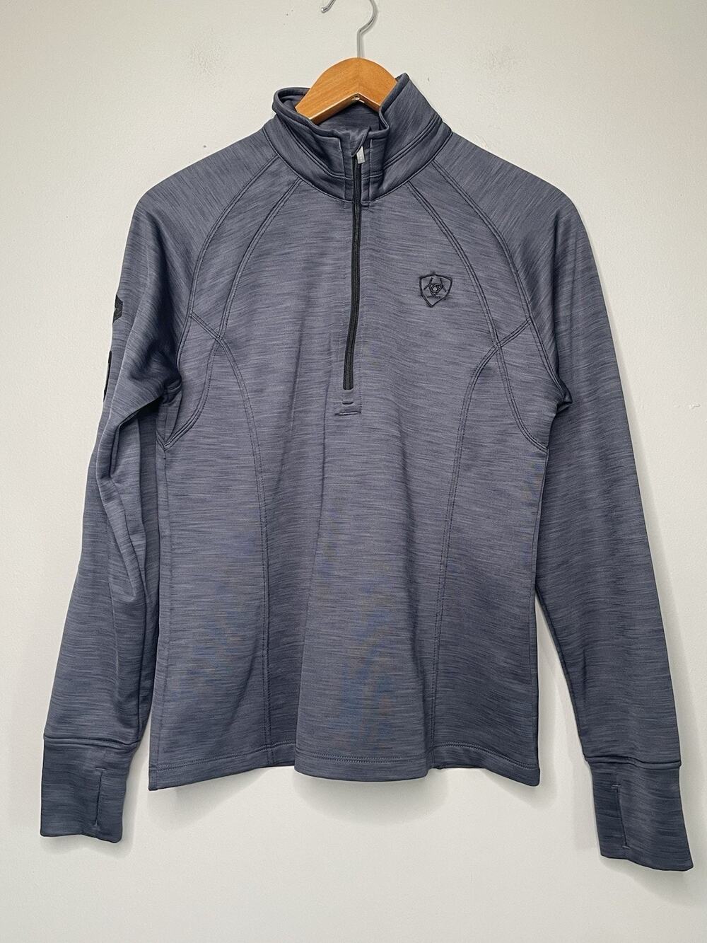 AriatTEK Women's M Gray 1/4 Zip Fleece Pullover Thumbholes Embroidered Logo